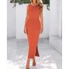 imageBTFBM Womens Knit Bodycon Midi Dress Casual Sleeveless Cover Up Dresses Crew Neck Side Slit Tank Summer Dresses 2025Orange
