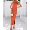 imageBTFBM Womens Knit Bodycon Midi Dress Casual Sleeveless Cover Up Dresses Crew Neck Side Slit Tank Summer Dresses 2025Orange