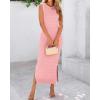 imageBTFBM Womens Knit Bodycon Midi Dress Casual Sleeveless Cover Up Dresses Crew Neck Side Slit Tank Summer Dresses 2025Pink