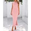 imageBTFBM Womens Knit Bodycon Midi Dress Casual Sleeveless Cover Up Dresses Crew Neck Side Slit Tank Summer Dresses 2025Pink
