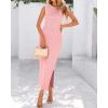 imageBTFBM Womens Knit Bodycon Midi Dress Casual Sleeveless Cover Up Dresses Crew Neck Side Slit Tank Summer Dresses 2025Pink