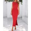 imageBTFBM Womens Knit Bodycon Midi Dress Casual Sleeveless Cover Up Dresses Crew Neck Side Slit Tank Summer Dresses 2025Red