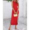 imageBTFBM Womens Knit Bodycon Midi Dress Casual Sleeveless Cover Up Dresses Crew Neck Side Slit Tank Summer Dresses 2025Red