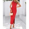 imageBTFBM Womens Knit Bodycon Midi Dress Casual Sleeveless Cover Up Dresses Crew Neck Side Slit Tank Summer Dresses 2025Red