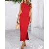 imageBTFBM Womens Knit Bodycon Midi Dress Casual Sleeveless Cover Up Dresses Crew Neck Side Slit Tank Summer Dresses 2025Red