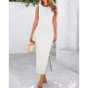 imageBTFBM Womens Knit Bodycon Midi Dress Casual Sleeveless Cover Up Dresses Crew Neck Side Slit Tank Summer Dresses 2025White