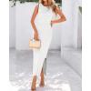 imageBTFBM Womens Knit Bodycon Midi Dress Casual Sleeveless Cover Up Dresses Crew Neck Side Slit Tank Summer Dresses 2025White