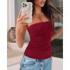 imageBTFBM Womens Strapless Tube Tops 2025 Summer Trendy Casual Ruched Stretchy Going Out Bodycon Bandeau TopWine Red