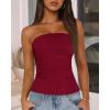 imageBTFBM Womens Strapless Tube Tops 2025 Summer Trendy Casual Ruched Stretchy Going Out Bodycon Bandeau TopWine Red