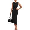 imageBTFBM Womens Knit Bodycon Midi Dress Casual Sleeveless Cover Up Dresses Crew Neck Side Slit Tank Summer Dresses 2025Black