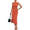 imageBTFBM Womens Knit Bodycon Midi Dress Casual Sleeveless Cover Up Dresses Crew Neck Side Slit Tank Summer Dresses 2025Orange