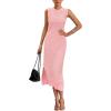 imageBTFBM Womens Knit Bodycon Midi Dress Casual Sleeveless Cover Up Dresses Crew Neck Side Slit Tank Summer Dresses 2025Pink