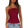 imageBTFBM Womens Strapless Tube Tops 2025 Summer Trendy Casual Ruched Stretchy Going Out Bodycon Bandeau TopWine Red