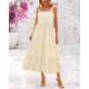 imageBTFBM Summer Maxi Dresses for Women 2025 Sleeveless Square Neck Smocked Flowy Long Beach Vacation Sundress with PocketBeige