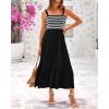 imageBTFBM Summer Maxi Dresses for Women 2025 Sleeveless Square Neck Smocked Flowy Long Beach Vacation Sundress with PocketBlack