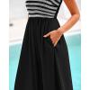 imageBTFBM Summer Maxi Dresses for Women 2025 Sleeveless Square Neck Smocked Flowy Long Beach Vacation Sundress with PocketBlack