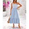 imageBTFBM Summer Maxi Dresses for Women 2025 Sleeveless Square Neck Smocked Flowy Long Beach Vacation Sundress with PocketBlue