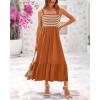 imageBTFBM Summer Maxi Dresses for Women 2025 Sleeveless Square Neck Smocked Flowy Long Beach Vacation Sundress with PocketBrown Yellow