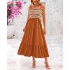 imageBTFBM Summer Maxi Dresses for Women 2025 Sleeveless Square Neck Smocked Flowy Long Beach Vacation Sundress with PocketBrown Yellow