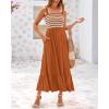 imageBTFBM Summer Maxi Dresses for Women 2025 Sleeveless Square Neck Smocked Flowy Long Beach Vacation Sundress with PocketBrown Yellow