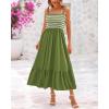 imageBTFBM Summer Maxi Dresses for Women 2025 Sleeveless Square Neck Smocked Flowy Long Beach Vacation Sundress with PocketGreen