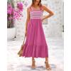 imageBTFBM Summer Maxi Dresses for Women 2025 Sleeveless Square Neck Smocked Flowy Long Beach Vacation Sundress with PocketRose Red