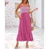 imageBTFBM Summer Maxi Dresses for Women 2025 Sleeveless Square Neck Smocked Flowy Long Beach Vacation Sundress with PocketRose Red