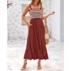 imageBTFBM Summer Maxi Dresses for Women 2025 Sleeveless Square Neck Smocked Flowy Long Beach Vacation Sundress with PocketRust Red
