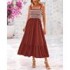 imageBTFBM Summer Maxi Dresses for Women 2025 Sleeveless Square Neck Smocked Flowy Long Beach Vacation Sundress with PocketRust Red