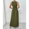 imageBTFBM Women 2025 Summer Sleeveless Ruched Maxi Dresses Boat Neck High Waist Wedding Guest Cocktail Tank Dress PocketsArmy Green