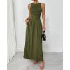 imageBTFBM Women 2025 Summer Sleeveless Ruched Maxi Dresses Boat Neck High Waist Wedding Guest Cocktail Tank Dress PocketsArmy Green