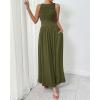 imageBTFBM Women 2025 Summer Sleeveless Ruched Maxi Dresses Boat Neck High Waist Wedding Guest Cocktail Tank Dress PocketsArmy Green