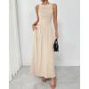 imageBTFBM Women 2025 Summer Sleeveless Ruched Maxi Dresses Boat Neck High Waist Wedding Guest Cocktail Tank Dress PocketsBeige