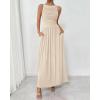 imageBTFBM Women 2025 Summer Sleeveless Ruched Maxi Dresses Boat Neck High Waist Wedding Guest Cocktail Tank Dress PocketsBeige