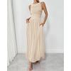 imageBTFBM Women 2025 Summer Sleeveless Ruched Maxi Dresses Boat Neck High Waist Wedding Guest Cocktail Tank Dress PocketsBeige