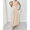 imageBTFBM Women 2025 Summer Sleeveless Ruched Maxi Dresses Boat Neck High Waist Wedding Guest Cocktail Tank Dress PocketsBeige