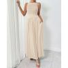 imageBTFBM Women 2025 Summer Sleeveless Ruched Maxi Dresses Boat Neck High Waist Wedding Guest Cocktail Tank Dress PocketsBeige
