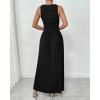 imageBTFBM Women 2025 Summer Sleeveless Ruched Maxi Dresses Boat Neck High Waist Wedding Guest Cocktail Tank Dress PocketsBlack