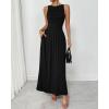 imageBTFBM Women 2025 Summer Sleeveless Ruched Maxi Dresses Boat Neck High Waist Wedding Guest Cocktail Tank Dress PocketsBlack