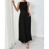 imageBTFBM Women 2025 Summer Sleeveless Ruched Maxi Dresses Boat Neck High Waist Wedding Guest Cocktail Tank Dress PocketsBlack