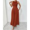 imageBTFBM Women 2025 Summer Sleeveless Ruched Maxi Dresses Boat Neck High Waist Wedding Guest Cocktail Tank Dress PocketsBrick Red