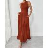 imageBTFBM Women 2025 Summer Sleeveless Ruched Maxi Dresses Boat Neck High Waist Wedding Guest Cocktail Tank Dress PocketsBrick Red