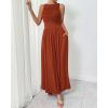 imageBTFBM Women 2025 Summer Sleeveless Ruched Maxi Dresses Boat Neck High Waist Wedding Guest Cocktail Tank Dress PocketsBrick Red