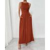 imageBTFBM Women 2025 Summer Sleeveless Ruched Maxi Dresses Boat Neck High Waist Wedding Guest Cocktail Tank Dress PocketsBrick Red