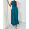 imageBTFBM Women 2025 Summer Sleeveless Ruched Maxi Dresses Boat Neck High Waist Wedding Guest Cocktail Tank Dress PocketsPeacock Blue