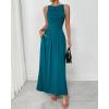 imageBTFBM Women 2025 Summer Sleeveless Ruched Maxi Dresses Boat Neck High Waist Wedding Guest Cocktail Tank Dress PocketsPeacock Blue