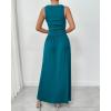 imageBTFBM Women 2025 Summer Sleeveless Ruched Maxi Dresses Boat Neck High Waist Wedding Guest Cocktail Tank Dress PocketsPeacock Blue