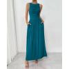 imageBTFBM Women 2025 Summer Sleeveless Ruched Maxi Dresses Boat Neck High Waist Wedding Guest Cocktail Tank Dress PocketsPeacock Blue