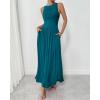 imageBTFBM Women 2025 Summer Sleeveless Ruched Maxi Dresses Boat Neck High Waist Wedding Guest Cocktail Tank Dress PocketsPeacock Blue
