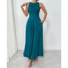 imageBTFBM Women 2025 Summer Sleeveless Ruched Maxi Dresses Boat Neck High Waist Wedding Guest Cocktail Tank Dress PocketsPeacock Blue